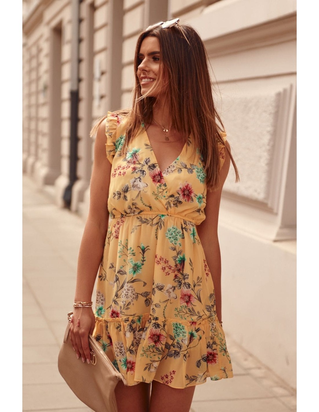 Delicate yellow floral dress PR3187 - Online store - Boutique